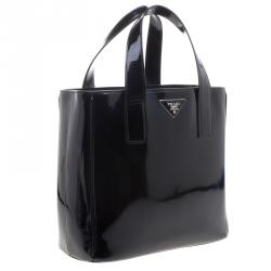 Pre Owned Prada Black Patent Leather Shopper Tote