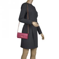 Pre Owned Prada Pink Saffiano Metal Leather Wallet on Chain