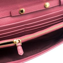 Pre Owned Prada Pink Saffiano Metal Leather Wallet on Chain