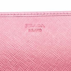Pre Owned Prada Pink Saffiano Metal Leather Wallet on Chain