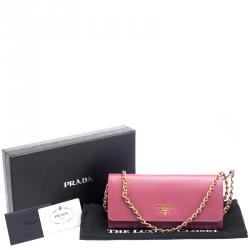 Pre Owned Prada Pink Saffiano Metal Leather Wallet on Chain