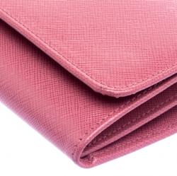 Pre Owned Prada Pink Saffiano Metal Leather Wallet on Chain