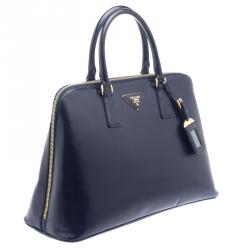 Pre Owned Prada Navy Blue Saffiano Metal Leather Promenade Tote