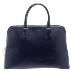 Pre Owned Prada Navy Blue Saffiano Metal Leather Promenade Tote