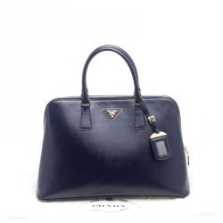 Pre Owned Prada Navy Blue Saffiano Metal Leather Promenade Tote