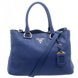 Pre Owned Prada Blue Vitello Diano Leather Shopper Tote