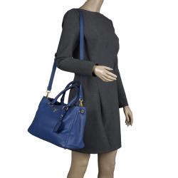 Pre Owned Prada Blue Vitello Diano Leather Shopper Tote