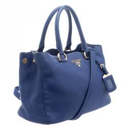 Pre Owned Prada Blue Vitello Diano Leather Shopper Tote