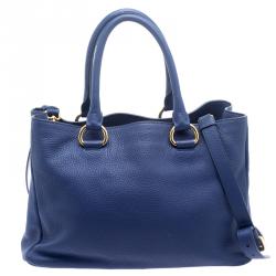Pre Owned Prada Blue Vitello Diano Leather Shopper Tote