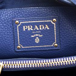 Pre Owned Prada Blue Vitello Diano Leather Shopper Tote