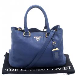 Pre Owned Prada Blue Vitello Diano Leather Shopper Tote