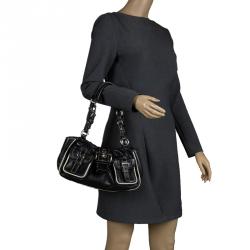 Pre Owned Prada Black Leather Double Pockets Satchel