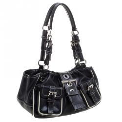 Pre Owned Prada Black Leather Double Pockets Satchel