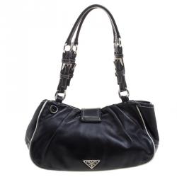 Pre Owned Prada Black Leather Double Pockets Satchel