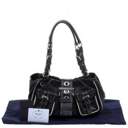 Pre Owned Prada Black Leather Double Pockets Satchel