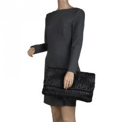 Pre Owned Prada Black Nappa Gaufre Leather Clutch