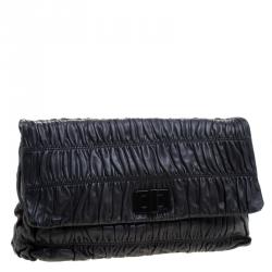 Pre Owned Prada Black Nappa Gaufre Leather Clutch