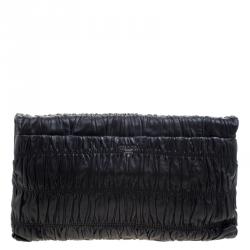 Pre Owned Prada Black Nappa Gaufre Leather Clutch