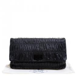 Pre Owned Prada Black Nappa Gaufre Leather Clutch