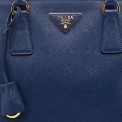 Prada Blue Saffiano Lux Leather Large Double Zip Tote