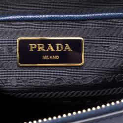 Prada Blue Saffiano Lux Leather Large Double Zip Tote