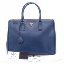 Prada Blue Saffiano Lux Leather Large Double Zip Tote