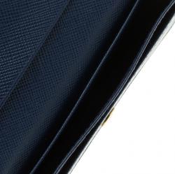 Pre Owned Prada Navy Blue Saffiano Metal Leather Business Card Holder 