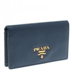 Pre Owned Prada Navy Blue Saffiano Metal Leather Business Card Holder 
