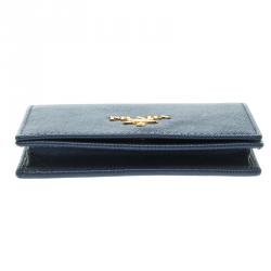 Pre Owned Prada Navy Blue Saffiano Metal Leather Business Card Holder 