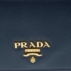 Pre Owned Prada Navy Blue Saffiano Metal Leather Business Card Holder 