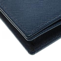 Pre Owned Prada Navy Blue Saffiano Metal Leather Business Card Holder 