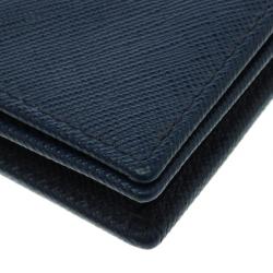 Pre Owned Prada Navy Blue Saffiano Metal Leather Business Card Holder 