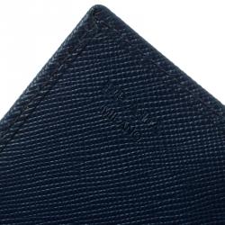 Pre Owned Prada Navy Blue Saffiano Metal Leather Business Card Holder 