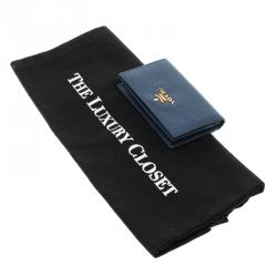 Pre Owned Prada Navy Blue Saffiano Metal Leather Business Card Holder 