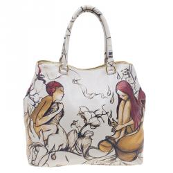 Pre Owned Prada Cream Leather Cervo Lux Fairy Tote