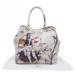 Pre Owned Prada Cream Leather Cervo Lux Fairy Tote