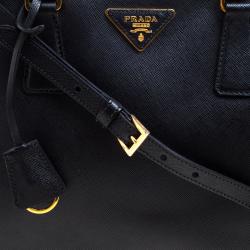 Pre Owned Prada Black Saffiano Lux Leather Double Zip Tote