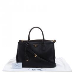 Pre Owned Prada Black Saffiano Lux Leather Double Zip Tote