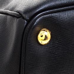 Pre Owned Prada Black Saffiano Lux Leather Double Zip Tote