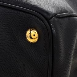 Pre Owned Prada Black Saffiano Lux Leather Double Zip Tote