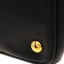 Pre Owned Prada Black Saffiano Lux Leather Double Zip Tote