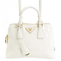 Pre Owned Prada White Leather Mini Promenade Tote Bag 