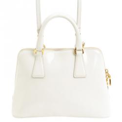 Pre Owned Prada White Leather Mini Promenade Tote Bag 