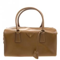 Pre Owned Prada Brown Saffiano O Leather Bowler Bag