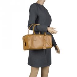 Pre Owned Prada Brown Saffiano O Leather Bowler Bag