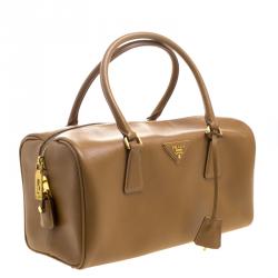 Pre Owned Prada Brown Saffiano O Leather Bowler Bag