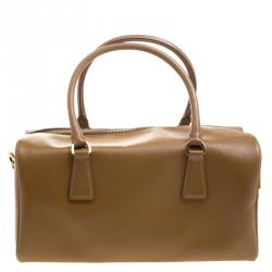 Pre Owned Prada Brown Saffiano O Leather Bowler Bag