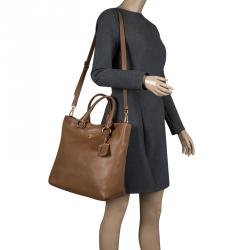 Pre Owned Prada Brown Vitello Diano Leather Shopper Tote