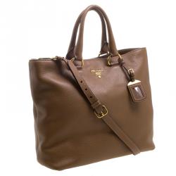 Pre Owned Prada Brown Vitello Diano Leather Shopper Tote