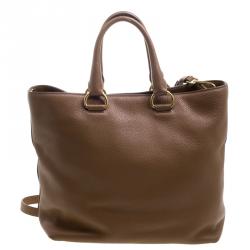 Pre Owned Prada Brown Vitello Diano Leather Shopper Tote